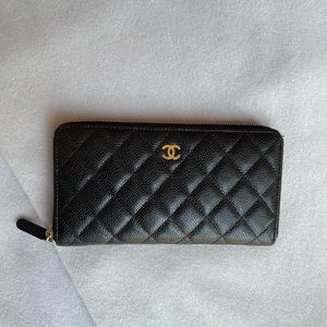 Chanel Long Zip Wallet in Black Caviar